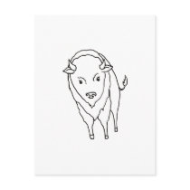 Floating Buffalo Bison Bull - fun line drawing art postcards