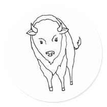 Floating Buffalo Bison Bull - fun line drawing art stickers
