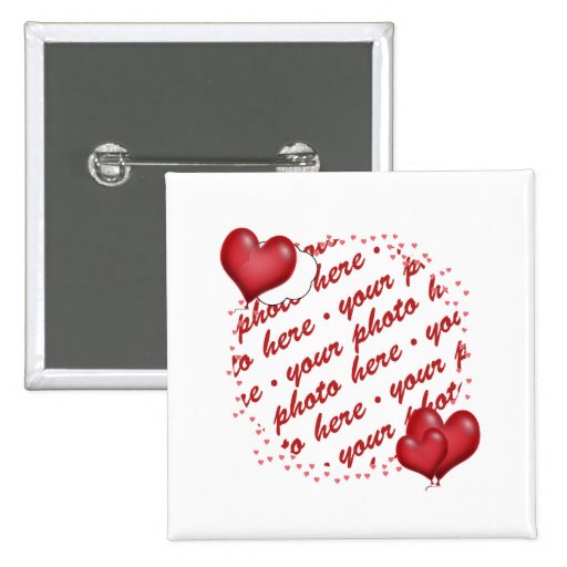 Floating Heart Balloons Photo Frame Pinback Button