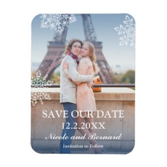 Floating Snowflakes Winter Photo Save the Date Rectangular Magnet