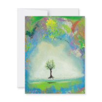 Floating tree colorful modern art In Motion Simple invitations