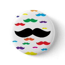 flock of mustache RAINBOW Pinback Buttons