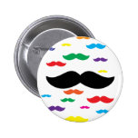 flock of mustache RAINBOW Pinback Buttons