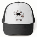 flock of sheep with black sheep hats