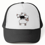flock of sheep with black sheep hats