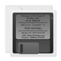 Floppy Disc Geek Birthday Party Invite, Gray