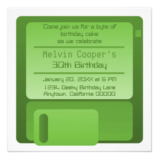 Floppy Disc Geek Birthday Party Invite, Green