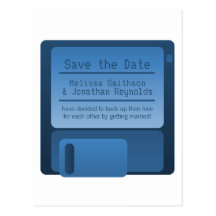 Floppy Disc Save the Date Postcard, Dark Blue
