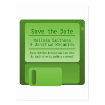 Floppy Disc Save the Date Postcard, Green