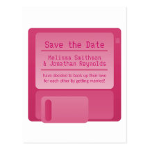 Floppy Disc Save the Date Postcard, Magenta