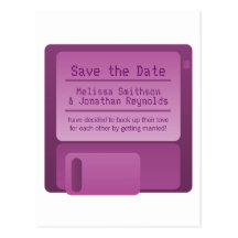 Floppy Disc Save the Date Postcard, Purple