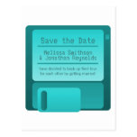 Floppy Disc Save the Date Postcard, Turquoise