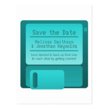Floppy Disc Save the Date Postcard, Turquoise