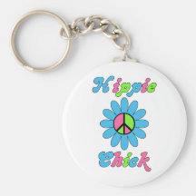 Flor retra de la paz del polluelo del Hippie Llaveros Personalizados