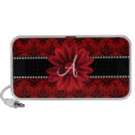 Flor roja de la margarita del damasco del monogram mini altavoz
