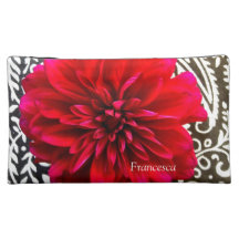 flor roja en bolso del cosmético de la impresión d