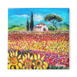 FLORA IN TUSCANY/ Fields ,Poppies and Sunflowers Fridge Magnet