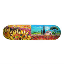 FLORA IN TUSCANY, red green yellow pink Skate Boards