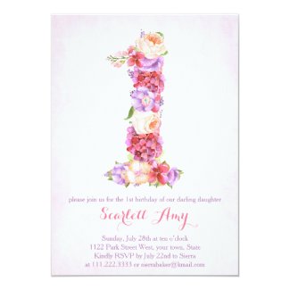 floral 1st birthday invitation, number 1 invites