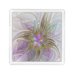 Floral abstract and colorful Fractal Art Serving Tray