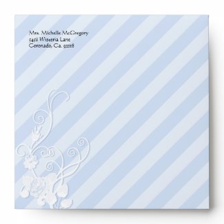 Floral Accent Blue Stripe Square Envelopes envelope
