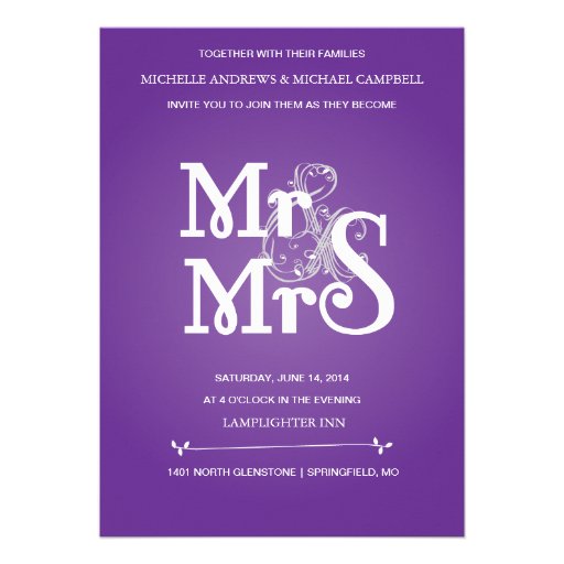 Floral Ampersand Wedding Invitation in Grey & Pur