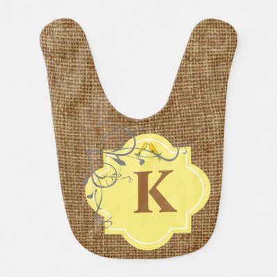 Floral and burlap monogrammed baby bib