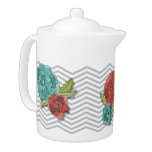 Floral and Chevron Pattern Teapot