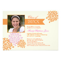 Floral and Ribbon Graduation Photo Invitation invitations