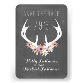 Floral Antlers   Chalkboard Inspired Save The Date Custom Invites