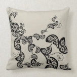 Floral Art Deco Peacock Pattern Black Art Cushion Pillow
