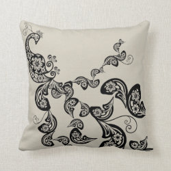 Floral Art Deco Peacock Pattern Black Art Cushion Pillow