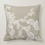 Floral Art Deco Peacock Pattern White Art Cushion Throw Pillow