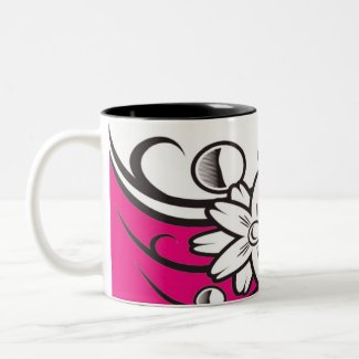 Floral art on pink base mug mug
