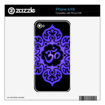 Floral Aum Design, blue and black Decal For The iPhone 4