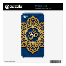Floral Aum Design, golden blue Skins For iPhone 4