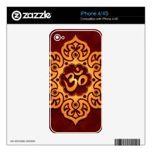 Floral Aum Design, golden red Decals For iPhone 4S