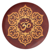 Floral Aum Design, golden red Dinner Plates