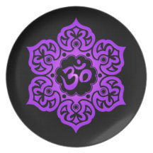 Floral Aum Design, purple and black Plate