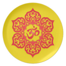 Floral Aum Design, red and yellow Plate