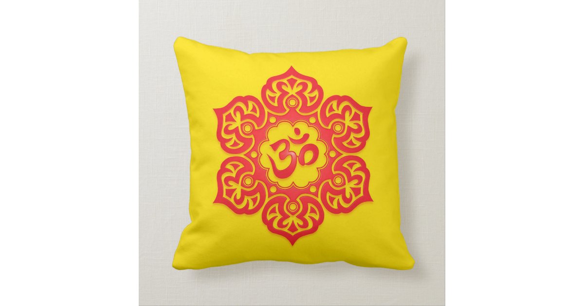 Floral Aum Design, red and yellow Throw Pillow Zazzle