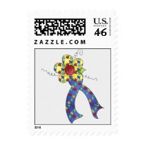 Floral Autism Awareness Ribbon Postage Stamps