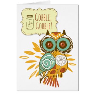 Floral Autumn Owl Mason Jar Thanksgiving Card
