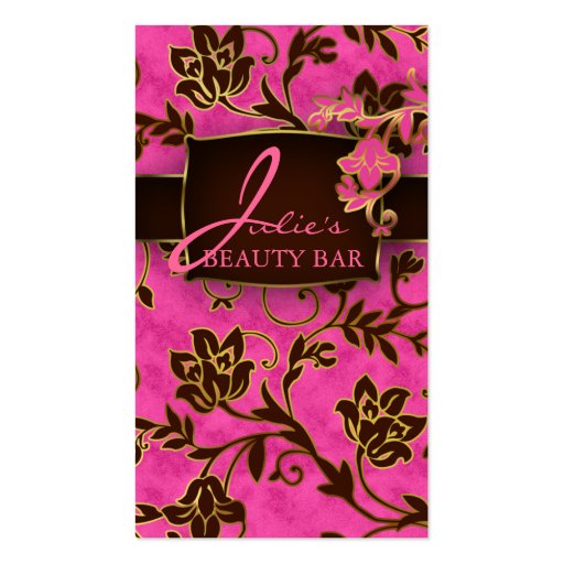 Floral Beauty Business Cards Gold Trim Pink Brown (front side)
