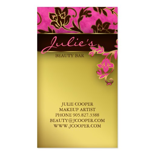 Floral Beauty Business Cards Gold Trim Pink Brown (back side)
