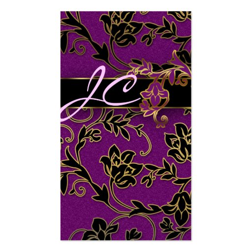 Floral Beauty Business Cards Purple Gold Trim (front side)