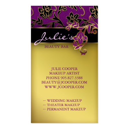 Floral Beauty Business Cards Purple Gold Trim (back side)
