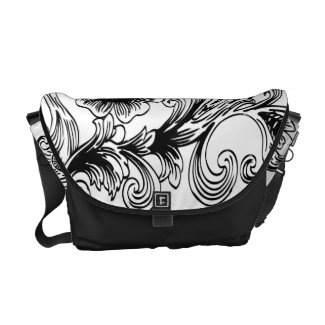 floral black and white rickshawmessengerbag