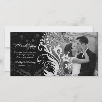 Floral Black and White Wedding Thank You Photocard Photo Card