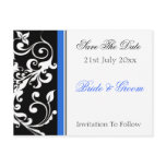 Floral Black And White With Blue Postcard